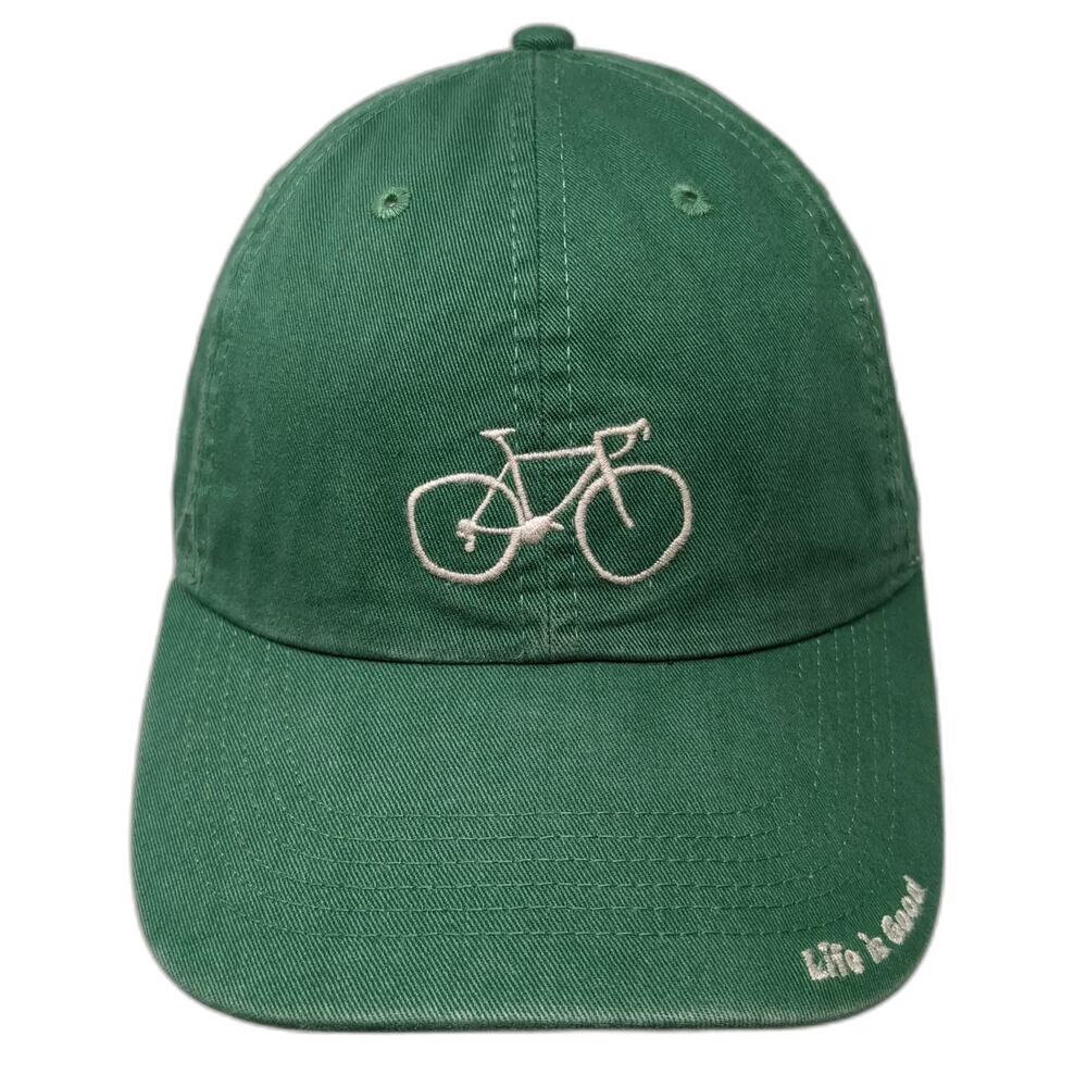 Life is Good Baseball Cap Green One Size Bicycle Logo Adjustable Slideback Hat